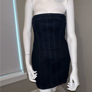 Zara Strapless Denim Dress, mini dress, dark denim
